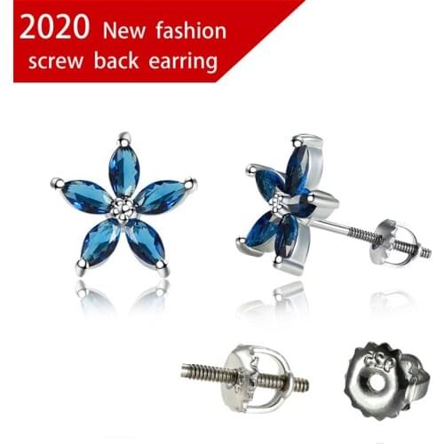 Charm Multicolor Zircon Five-pointed Star Flower Stud Earrings For Women Dainty Jewelry New Fashion Pentagram Screw Back Earring