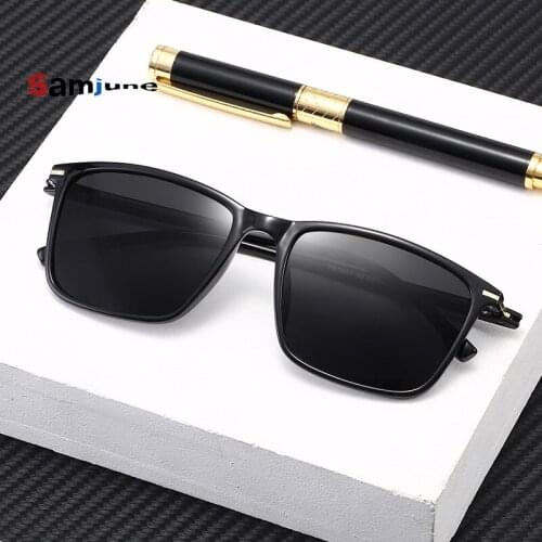 Samjune Men Polarized Sunglasses Vintage Anti-UV Driving Driver Black Goggles Eyewear Rectangle Shades Men TR90