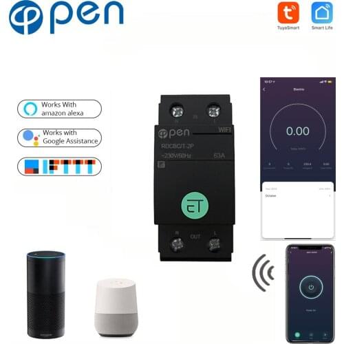 OPEN 2P Din Rail WIFI Circuit Breaker relay type Smart Switch Consumption Monitor Remote control by TUYA APP for Smart home