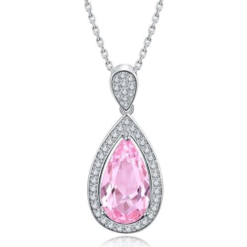 Pirmiana 925 Sterling Silver Necklace Lab Grown Morganite Aquamarine Gemstones Pear Shape Pendant Jewelry