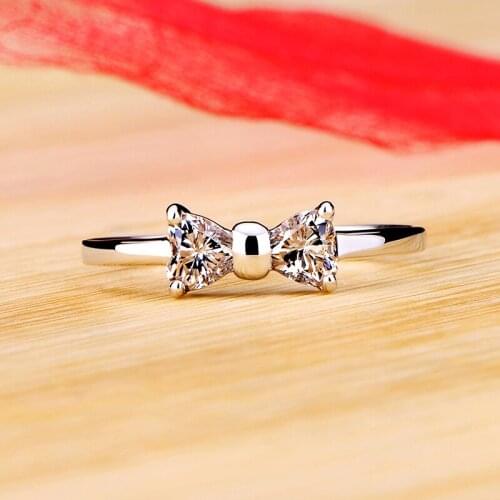 Luxury Female White Zircon Stone Ring 100% Real 925 Sterling Silver Wedding Rings For Women Cute Crystal Bowknot Engagement Ring