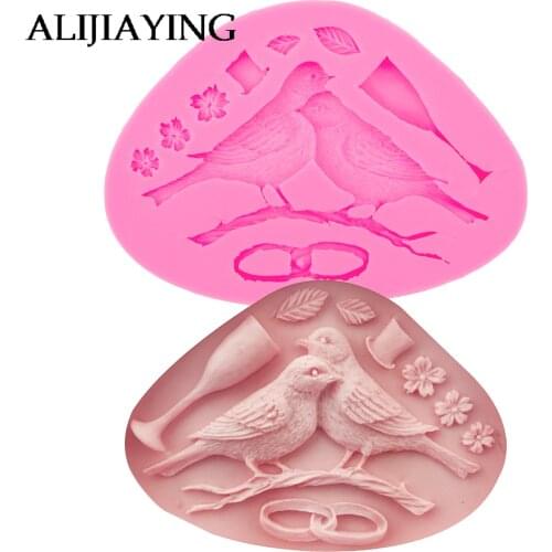 M0566 Magpies Sugarcraft Bird And Flower Silicone Mold Fondant Mould Cake Decorating Tools Chocolate Gumpaste Mold