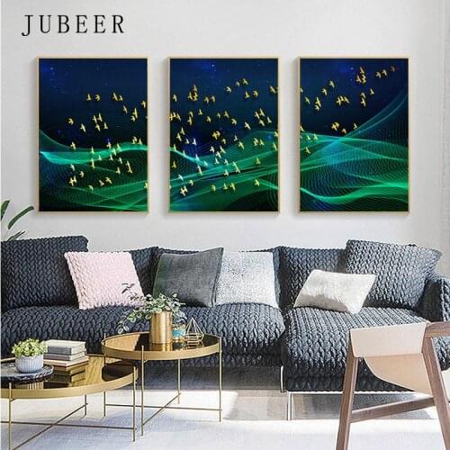 Modern Abstract Canvas Painting Golden Bird Wall Art Abstract Line Posters and Prints Color Decorative Paintings for Living Room
