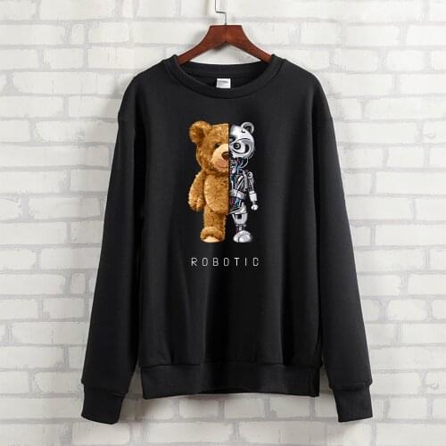 BLINGPAW Teddy Bear Robotic Letter Printed Unisex Crewneck Sweatshirt Heavy Blend Crew Neck Loose Long Sleeve Autumn Clothes