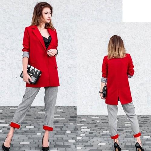 Wenfly Women Long Sleeves Casual Blazer Ladies Loose Plus Size Outwears Single Breasted Split Jacket Office Streetwear