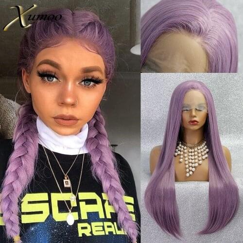 XUMOO Long Light Purple Synthetic Lace Front Wig Straight High Temperature Fiber Cosplay Party Lolita Wigs For Black Women