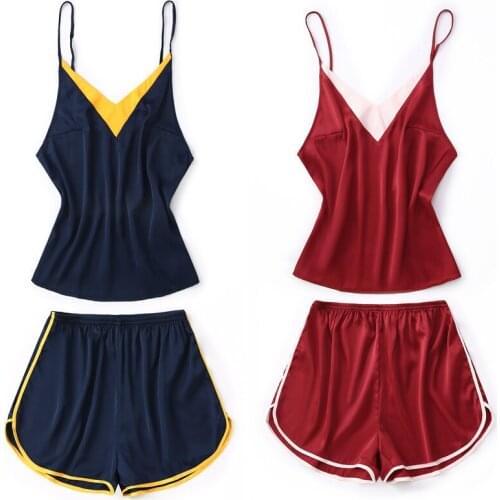 Women Summer High-Grade Silk Matt Halter Shorts Pajamas Simple Natural Homewear Lounge Intimate Lingerie Sleepwear 2PCS Халат