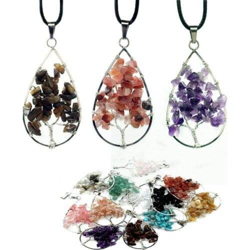 Women Colorful Crysatal Necklace Pendant Pink Brown Green Gemstone Water-drops Pendant Gift for Male Fine Jade Jewelry