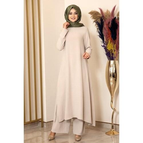 Beige colour two pieces women dress. Elegant and quality dress. Muslim dress. New season fashion. Made in Turkey. Kaftan. Caftan