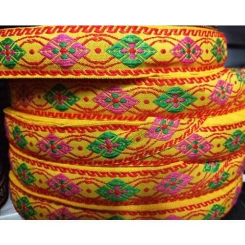 10yards/lot wide about 2.3CM Woven Jacquard Ribbon flowers design yellow color for clothing accessory ZH-0220