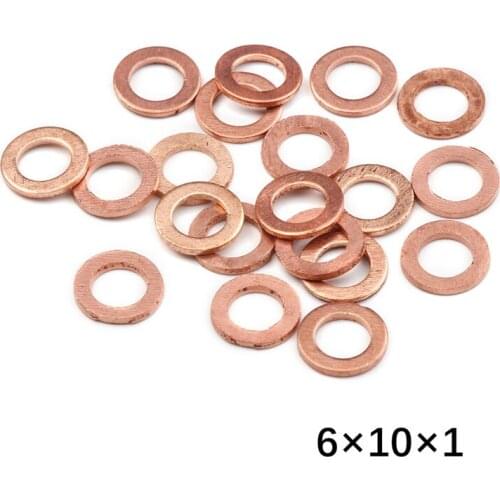 20PCS/Pack 6x10x1mm Solid Copper Washer Flat Ring Gasket Sump Plug Oil Seal Fittings Washers Fastener Hardware Accessories