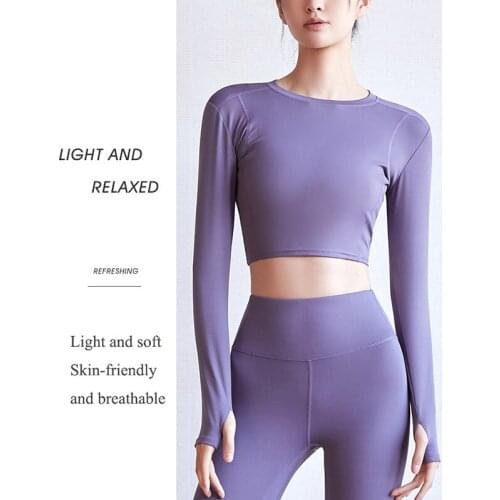 2021 Quick Drying Tight Yoga Tops Shirts Female Long Sleeve Cropped Gym Tops Fitness Running Workout Sport T-Shirts Sports Wear