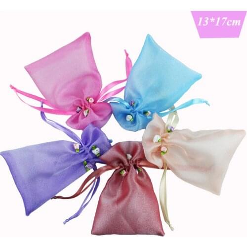 50pcs/lot 13*17 cm/5*6.7 inch rose blue organza pouch wedding big size organza bags for Christmas packaging customize size