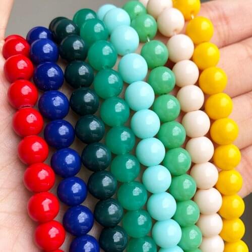 8mm Dyed Glass Beads Blue Green Pink Red Round Loose Spacer Beads For Jewelry Making DIY Charms Bracelet Accessories 15''Inches