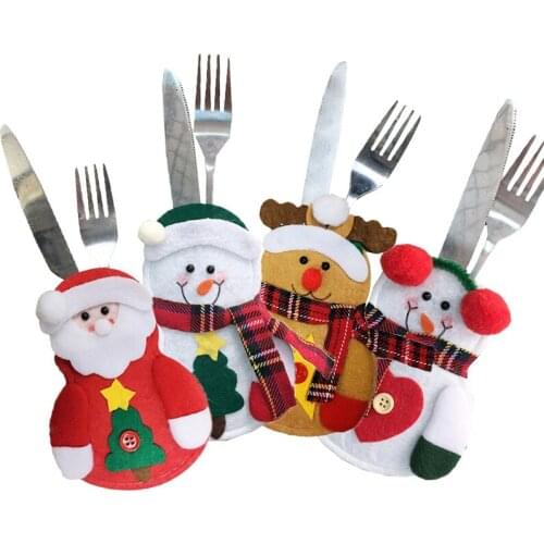 8pcs Christmas Decorations Santa Claus Kitchen Tableware Holder Bag Knife And Fork Bag Party Gift Xmas Ornament For Home Table