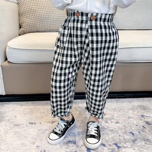 Girls Pants Plaid Pattern Pants For Girl Spring Autumn Child Pants Casual Style Clothes Girl