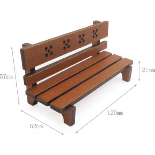 1:12 Wooden Dollhouse Garden Bench, Part Stool Craft, Dolls House Furniture Couch Miniatures with Back - Brown Color