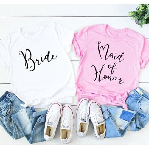 Bride maid of honor t-shirt Romantic wedding clothes fashion pretty cotton gift tees bridesmaid team tops casual quality tshirt