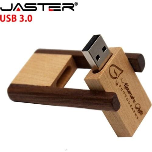 JASTER USB 3.0 (Free custom logo) Wooden rotatable usb flash drive Memory stick pendrive 4GB 8GB 16GB 32GB 64GB photography gift