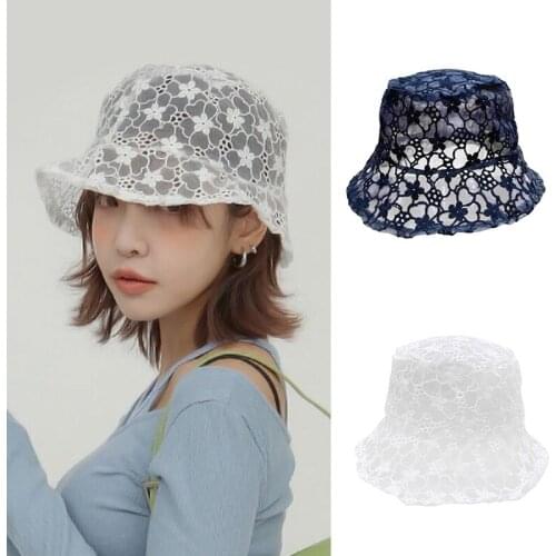 Lace Hollow Out Sun Hats 2020 New Women Girls Summer Fashion Decorative Bucket Hat Casual One Size Black White Bucket Caps