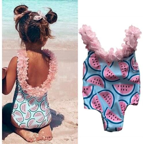 Baby Girls Swimwear 1 2 3 4 Years Toddler Kids Swimsuit One Piece Flower Girls Holiday Beachwear Children Printing Bathing Suit