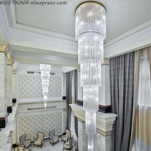 Custom staircase lamp long crystal chandelier modern duplex building living room large chandelier villa crystal lamp
