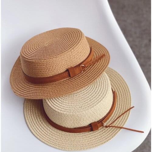 2021 Summer New Arrival Girls Fashion Straw Hats Summer Sunshade Hats Kdis Straw Hats with Leather Buckles