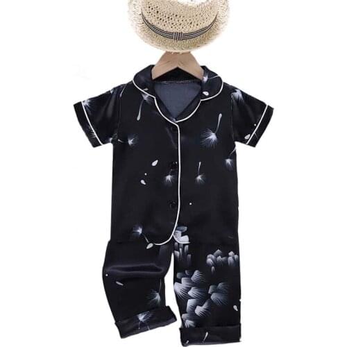 Summer Baby Boys Girls Pajamas Set Childrens Suit Kids Clothes Toddler Ice Silk Printing Short Tops+Pants Set Home Wear 2Pcs