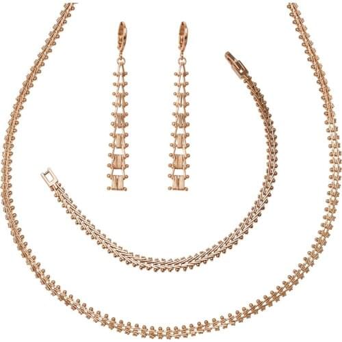 MxGxFam 3 PCS Tank Chain Pattern Jewelry Sets for Women ( Necklace / Bracelet / Earring ) Gold Color 18 k