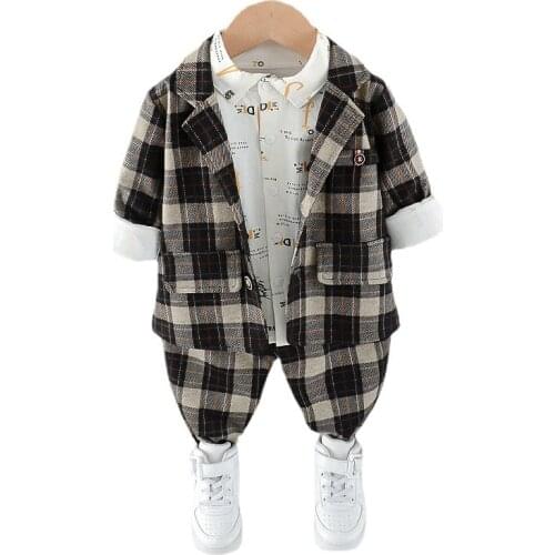 New Spring Autumn Baby Boys Clothes Suit Children Plaid Coat Shirt Pants 3Pcs/Set Toddler Casual Costume Kids Gentleman Clothing