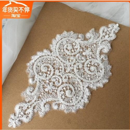 Wholesela Handmade Beaded Embroidery Applique Medallions Piece Lace For Wedding Dress Applique Lace Or Veil Lace