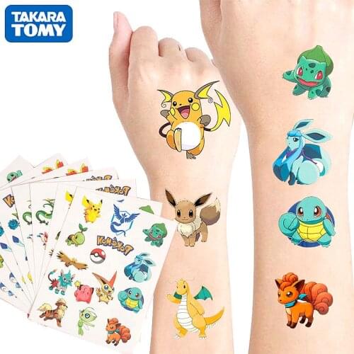 Original Pokemon Tattoo Stickers Waterproof TAKARA TOMY Cute Pikachu Sticker Kawaii Cartoon Kids Girls Christmas Birthday Gift