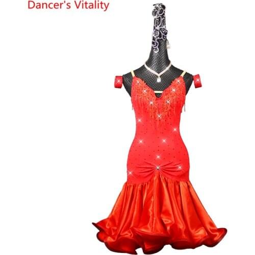 Latin Dancing Dress Sexy Suspender Halter Fashion Female Adult High-end Custom Dance Wear Professional Competition Clothing