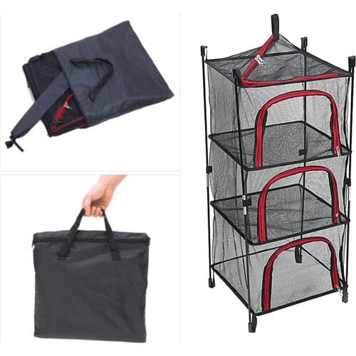 Camping Dry Net Stable 4-Layer Outdoor Hanging Foldable Drying Rack, Camping Organizer Mesh Dryer Storage Hanging Basket