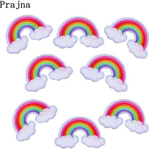 Prajna Hot Sale Rainbow Parches Embroidery Iron on Patches For Clothing DIY Stripes Clothes Stickers For Clothes Decoration