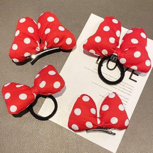New Girls Cute Red Dot Bow Mickey Hair Clips Elastic Hair Bands Kids Sweet Hair Ornament Headband Fashion Hair Accessories