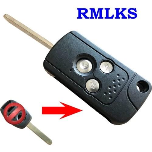 RMLKS 3 Buttons Modified Flip Folding Key Shell Fit For Replacement Remote Key Fob Case With Uncut HON66 Blade
