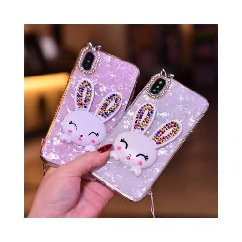 Luxury Bling Diamond Rhinestone Rabbit Phone Case For iphone 12 11 X 6Plus 7 8 Plus Fashion Candy Color Conch Soft Phone Case