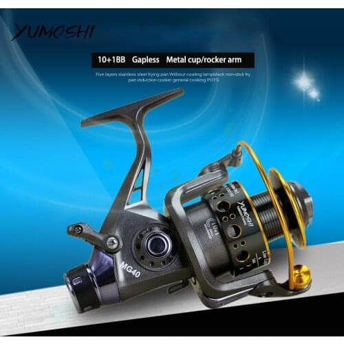 YUMOSHI Fishing Reel 5.2:1 Front Rear Drag Reels 10+1BB Spinning Wheel Sea Fishing Tackle Rock Lure Accessories Pesca