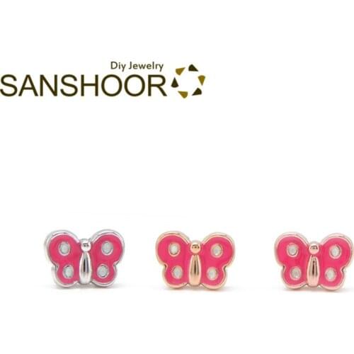 SANSHOOR Lovely Butterfly Slide Charms Fit 8mm Mesh Stainless Steel Keeper Bracelet Bangles Leather Wrap Wristband For Childs