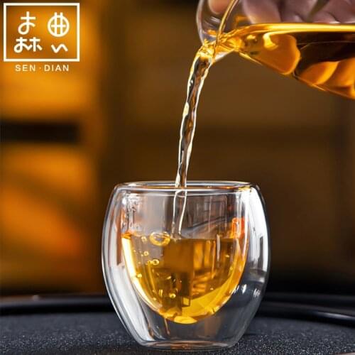 SENDIAN Double Transparent Glass Tea Cup High Temperature Resistant Handmade Glass Cup 2021 New Office Home Kitchen Accessories