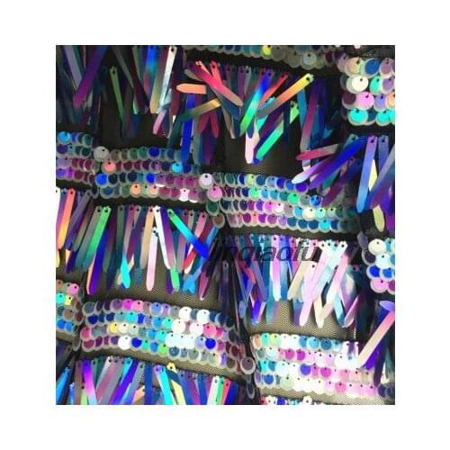 Symphony green gold fringed sequin embroidered fabric, long sword dress dress clothing lace fabric