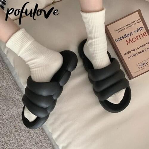 Pofulove Slippers Women Men Summer Sliders Fashion House Slippers Bathroom Sandals Platform Couple Slider EVA Shoes Floor Indoor