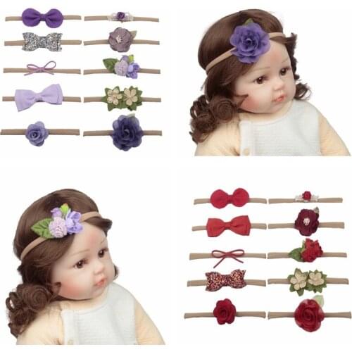 Yundfly 10pcs/pack Fashion Newborn Chiffon Flower Headband Set Toddler Girls Glitter Bow Hairband Set Baby Hair Accessories