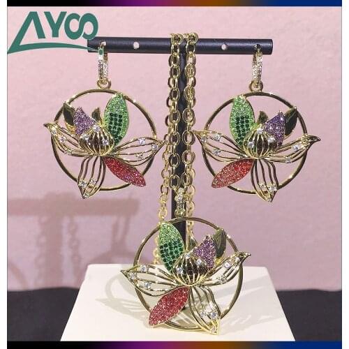 SWA Fashionr Jewelry 1:1 Original Charm TOGETHERNESS Colorful Orchid Adjustable Necklace Earring Set Gift For Female With Logo