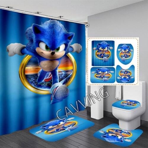 Sonic-Hedgehogs 3D Print Shower Curtain Waterproof Bathroom Curtain Anti-slip Bath Mat Set Toilet Rugs Carpet K02