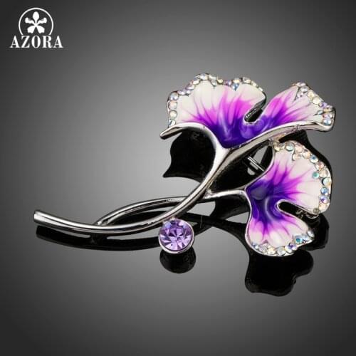 AZORA Luxury Oil Painting Pattern Lotus Leaf Brooches for Women Purple Flower Brooch and Pins Wedding Engagement Jewelry TP0055