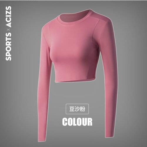 Women Yoga T-shirts Running Shirts Sexy Long Sleeve Quick Dry Fitness Gym Crop Tops Sport Wear 122264WKA