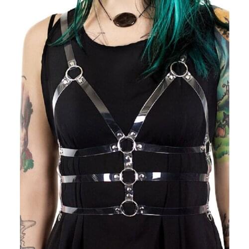 Women Fashion Stud Punk Goth Handmade clear Leather Harness Body Bondage Belt Cage Sculpting goth Waist Belt chest belt slimming