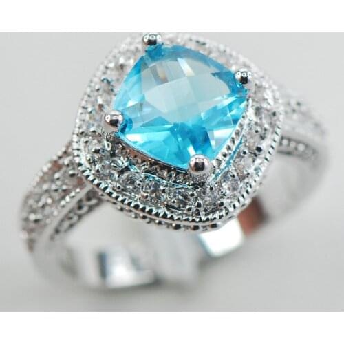 Simulated Aquamarine White Crystal Zircon Women 925 Sterling Silver Ring F900 Size 5 6 7 8 9